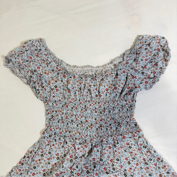 Blue Floral Off the Shoulder Mini Dress - Picture 4 of 5